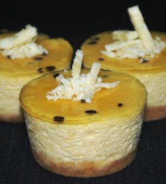 individual passion fruit & white chocolate cheesecake
