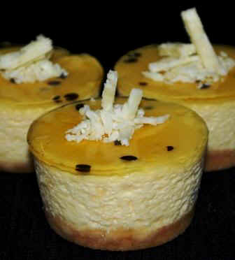 individual passion fruit & white choc cheesecake